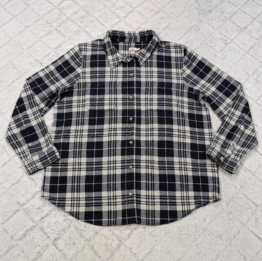 Faherty Shirt Women's XL Blue Navy Plaid Legend Sweater Button Front Flannel
